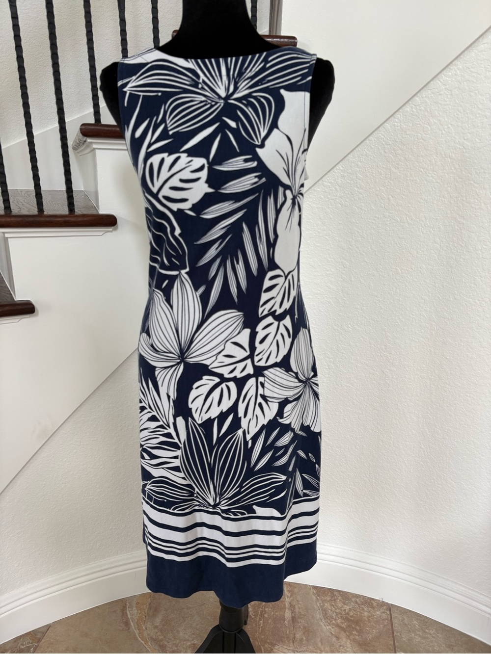 Tommy Bahama Navy and White Tropical Midi Dress